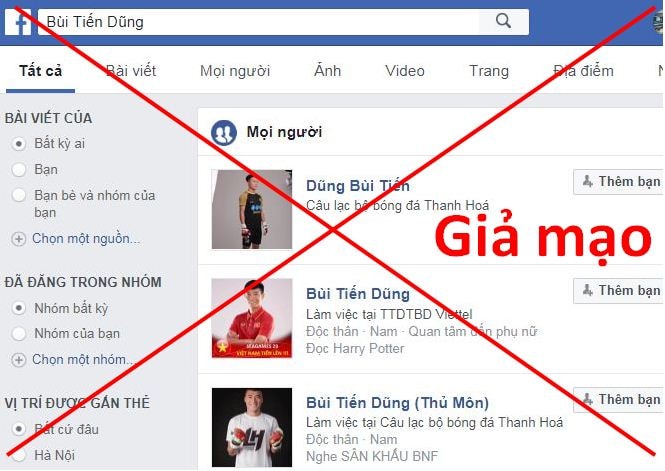 Hàng loạt tài khoản giả mạo các tuyển thủ U23 Việt Nam xuất hiện trên Facebook. Ảnh: Trọng Đạt