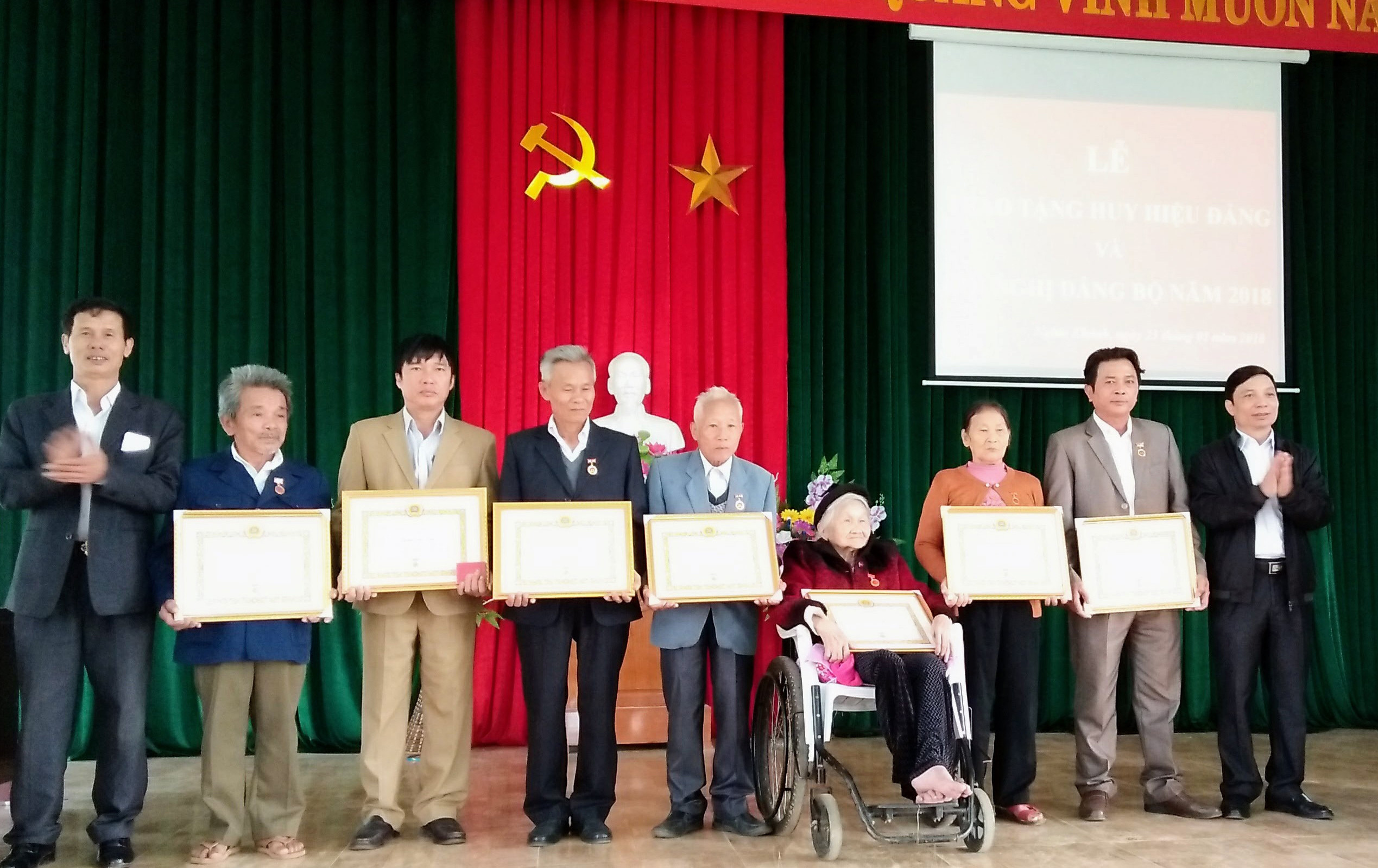 bna_ trao tặng Huy hiệu Đảng cho các đảng viên ở  Nghĩa Khánh (Nghĩa Đàn). Ảnh: 