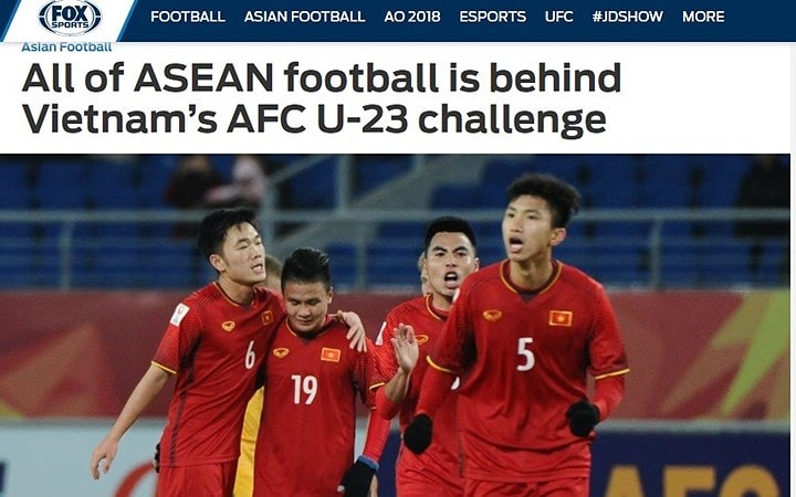 Bài viết trên Fox Sport Asia với tiêu đề “Bóng đá của cả Đông Nam Á ủng hộ U23 Việt Nam”. Ảnh chụp màn hình Fox Sports Asia