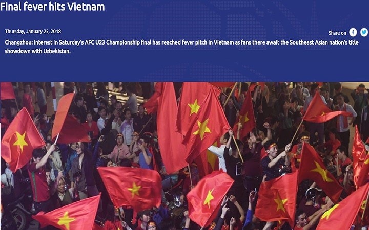 Hình ảnh người hâm một Việt Nam nổi bật trên trang chủ AFC. Ảnh chụp màn hình AFC