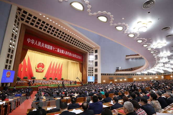 Toàn cảnh phiên bế mạc Kỳ họp lần thứ 5 Đại hội đại biểu Nhân dân toàn quốc Trung Quốc khóa XII tại Bắc Kinh ngày 15/3/2017. Nguồn: THX/TTXVN