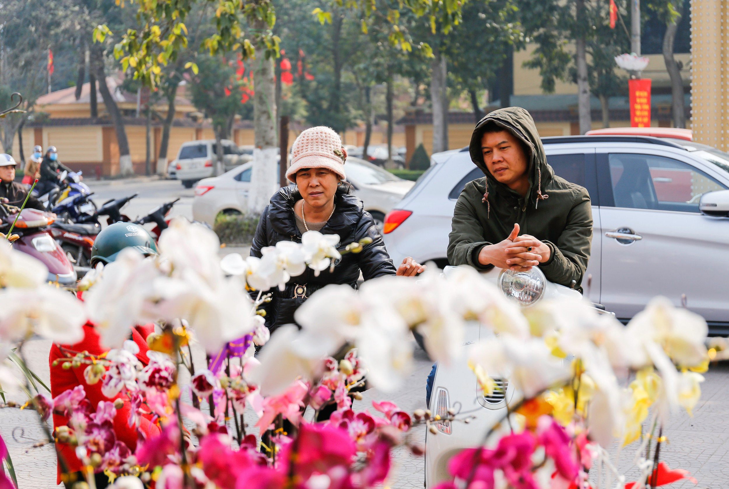 Những khách hàng không đủ tiền mua chậu lan hồ điệp to có thể chọn những cành lan nhỏ có giá chỉ vài trăm ngàn đồng. Ảnh Đức Anh