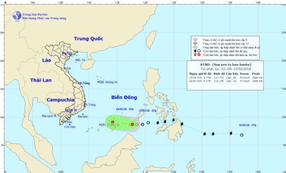 Vị trí và đường đi của áp thấp nhiệt đới. Ảnh: TT DBKTTVTƯ