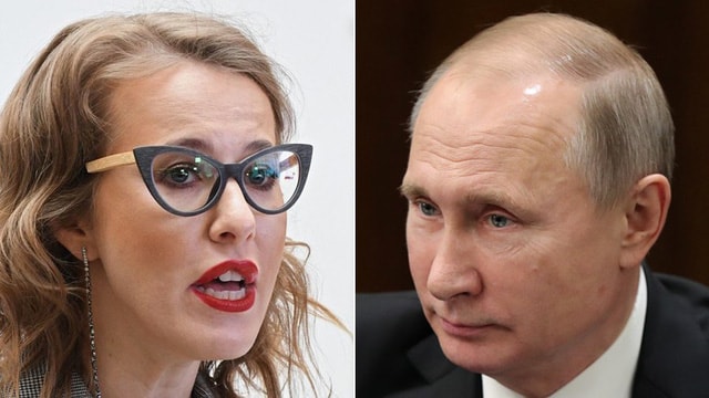   Ứng viên tổng thống Nga Ksenia Sobchak (trái) và đương kim Tổng thống Nga Vladimir Putin. Ảnh: Sputnik