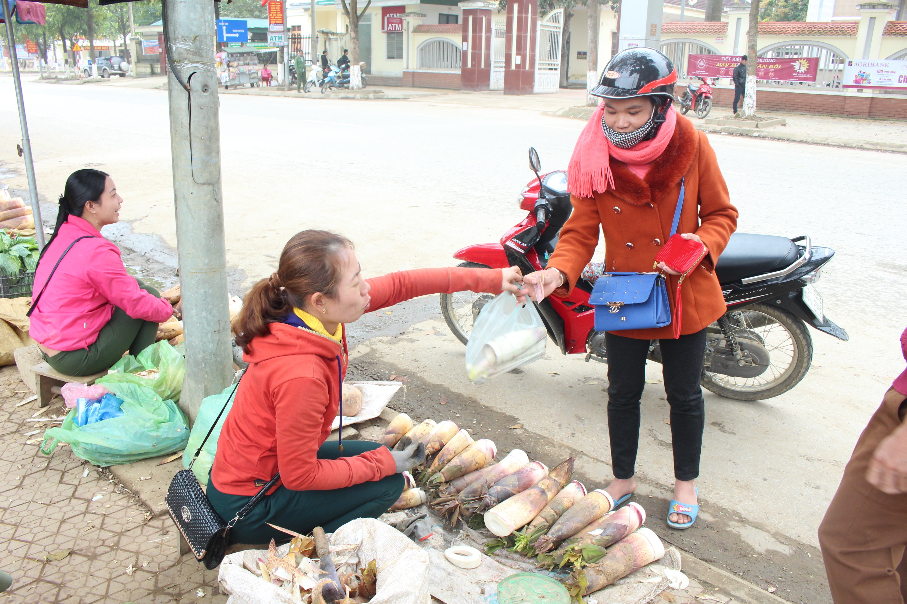 dọc đường quốc lộ 48 hay những ngã ba chợ tại huyện Quế Phong đâu đâu chúng ta cũng bắt gặp cảnh người dân mua măng đắng để chuẩn bị cho bữa cơm gia đình của mình. Ảnh Lương Nga.