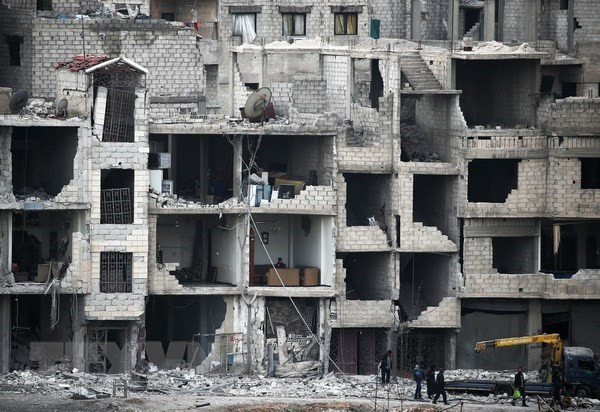 Cảnh đổ nát tại tại Otaybah, Đông Ghouta, Syria. Nguồn: AFP/TTXVN