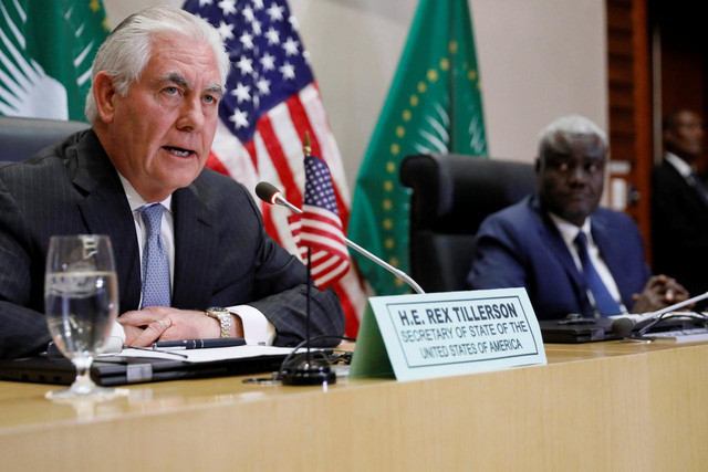 Ngoại trưởng Mỹ Rex Tillerson (trái) phát biểu tại buổi họp báo ngày 8/3 ở thủ đô Addis Ababa, Ethiopia. Ảnh: Reuters