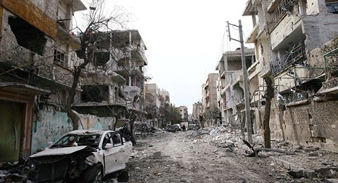 Khung cảnh hoang tàn tại Đông Ghouta (Syria) do chiến tranh.