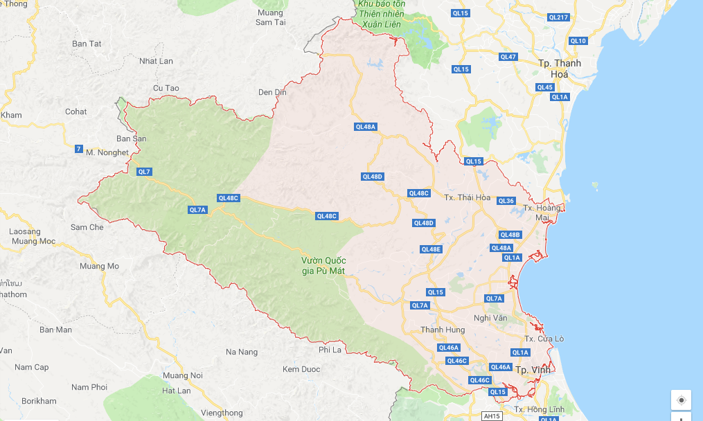 Nghệ An sẽ thực hiện quy hoạch tỉnh thời kỳ 2021 -2030, tầm nhìn 2050. Ảnh: google maps.