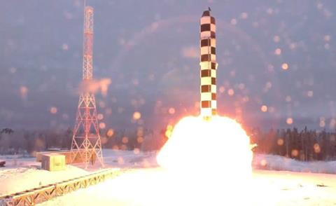 Hình ảnh về một vụ phóng thử tên lửa Sarmat.