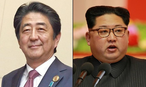Thủ tướng Nhật Bản Shinzo Abe và nhà lãnh đạo Triều Tiên Kim Jong-un. Ảnh: Getty