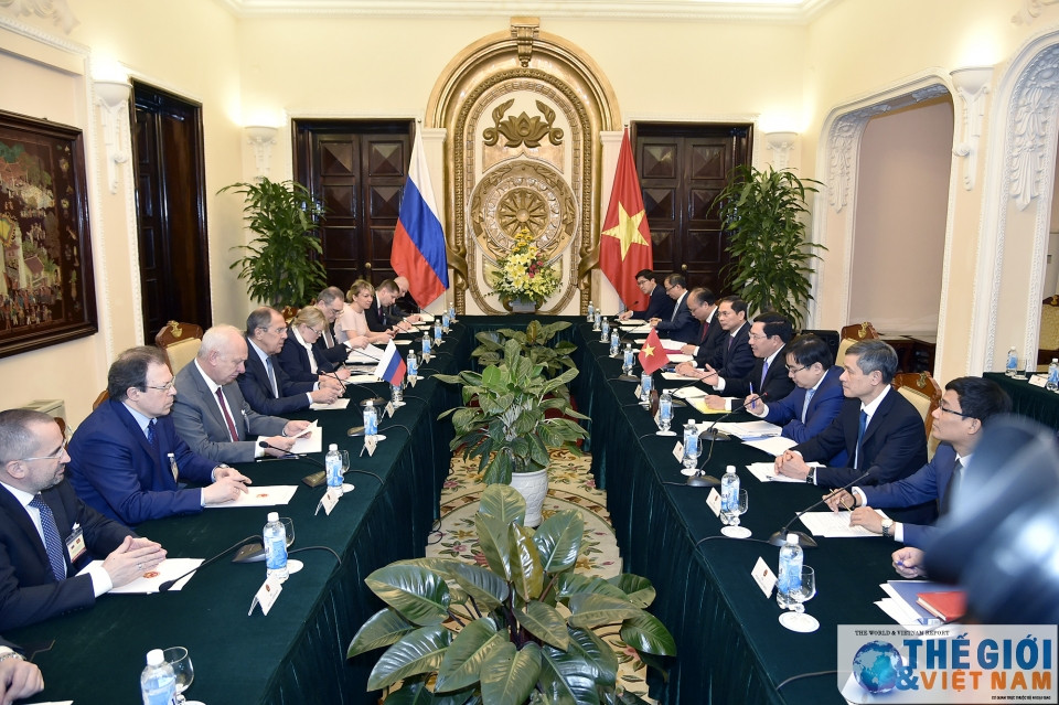 Phó Thủ tướng, Bộ trưởng Ngoại giao Phạm Bình Minh hội đàm với Bộ trưởng Ngoại giao Liên bang Nga Sergey Lavrov. 