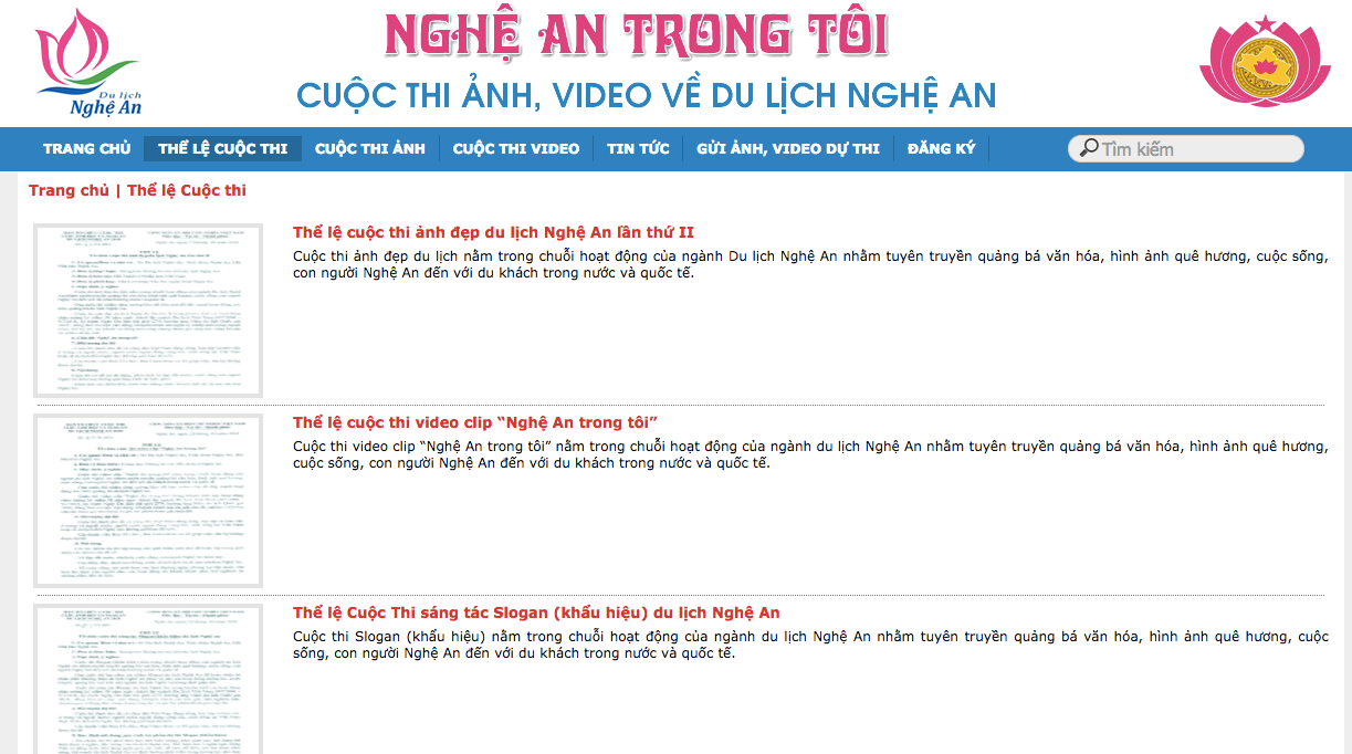 Website ngheantrongtoi.vn - nơi đăng tải thể lệ, thông tin về cuộc thi. 