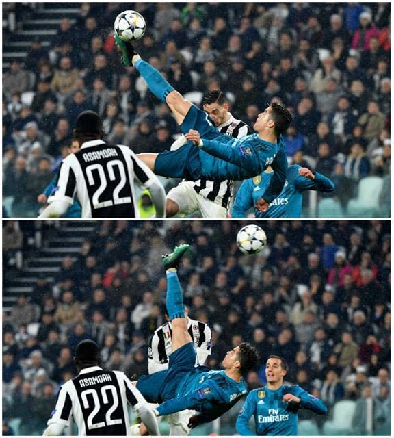 Pha tung người móc bóng điệu nghệ của Ronaldo, nâng tỷ số lên 2-0. Ảnh: Getty
