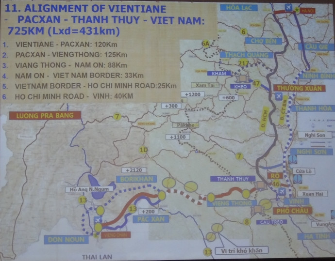 Sơ đồ hướng tuyến cao tốc Hà Nội (Việt Nam) - Viêng Chăn (Lào)