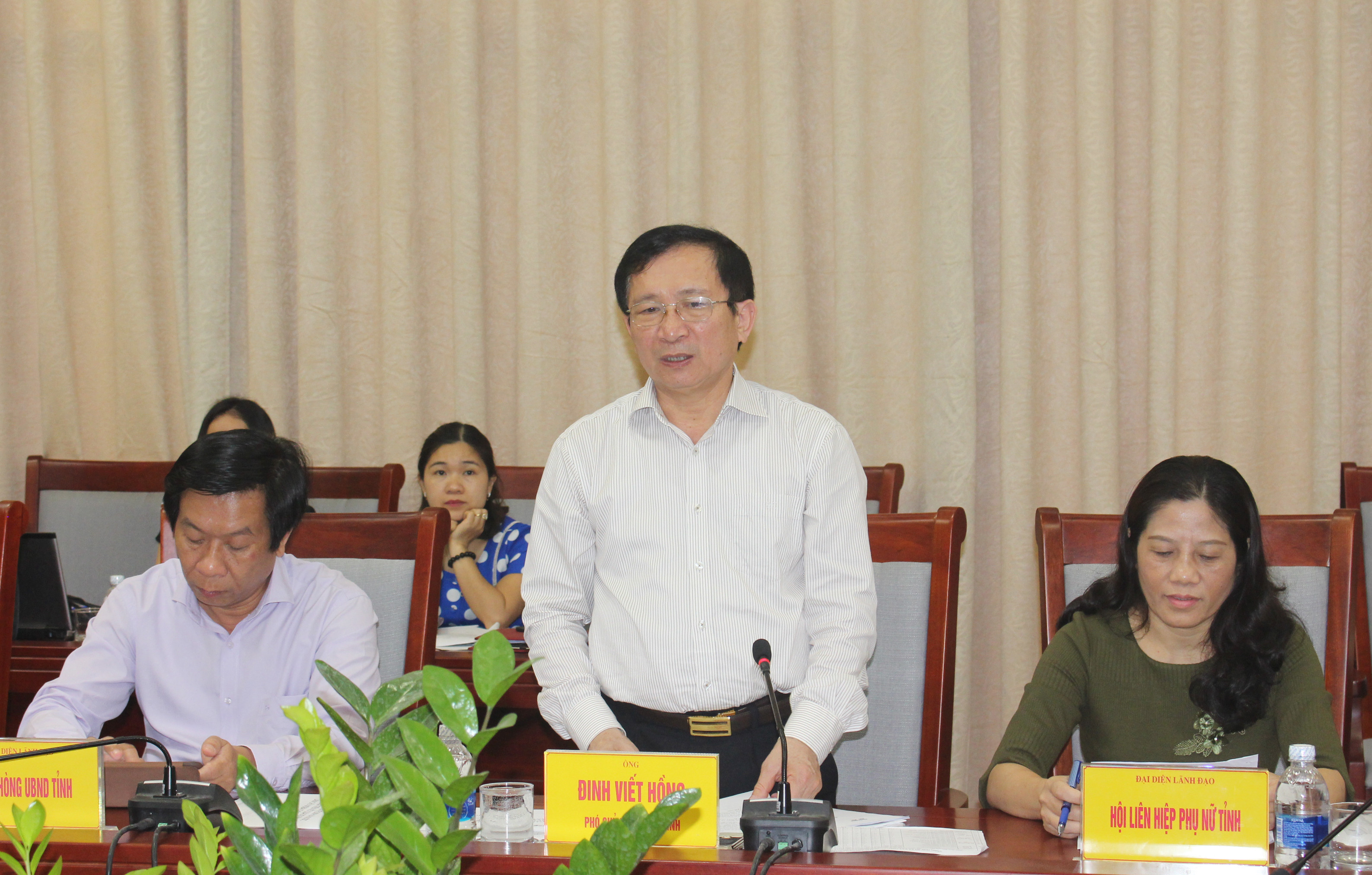 Phó Chủ tịch UBND tỉnh Đinh Viết Hồng phát biểu tại cuộc làm việc. Ảnh: Phước Anh