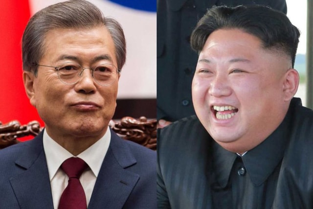 Tổng thống Hàn Quốc Moon Jae-in (trái) và nhà lãnh đạo Triều Tiên Kim Jong-un (Ảnh: ABC News)