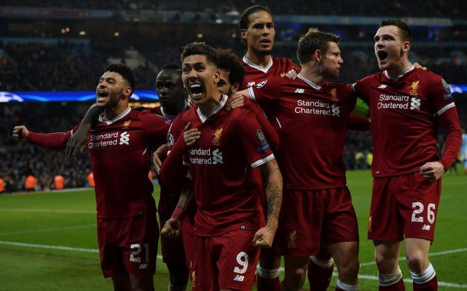 Các cầu thủ Liverpool ăn mừng sau khi đánh bại Man City ở vòng tứ kết Champions League. Ảnh: Internet