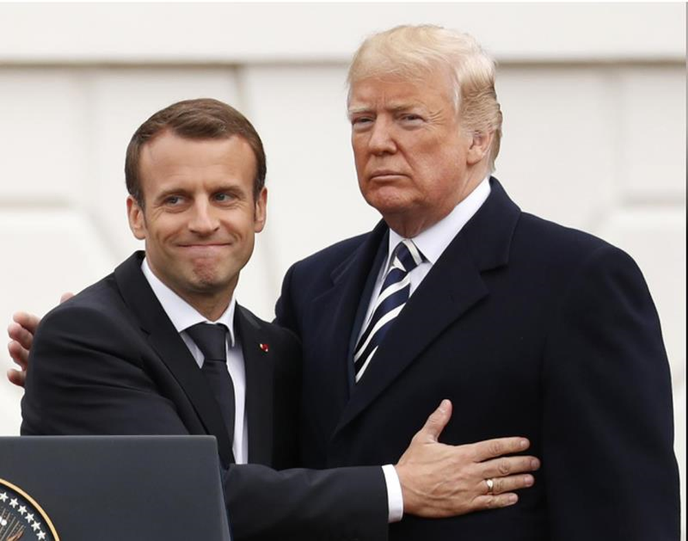 Tổng thống Mỹ Donald Trump và Tổng thống Pháp Emmanuel Macron trong lễ đón chính thức tại Nhà Trắng ngày 24/4. Ảnh: Internet