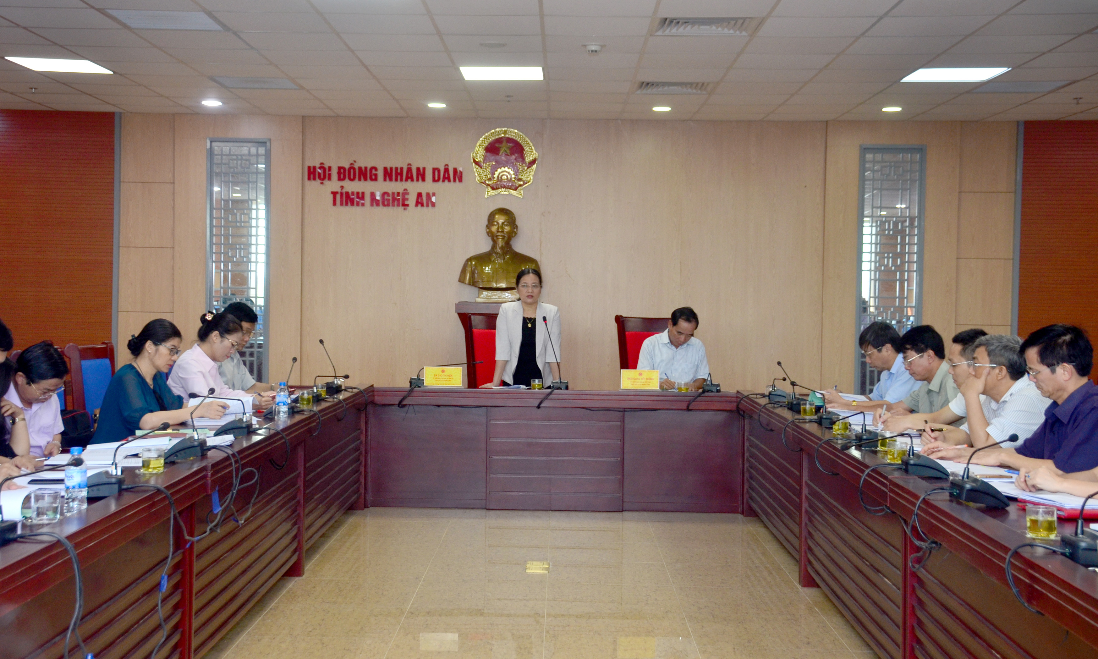 Phó Chủ tịch HĐND tỉnh Cao Thị Hiền phát biểu tại cuộc làm việc. Ảnh: Thành Duy