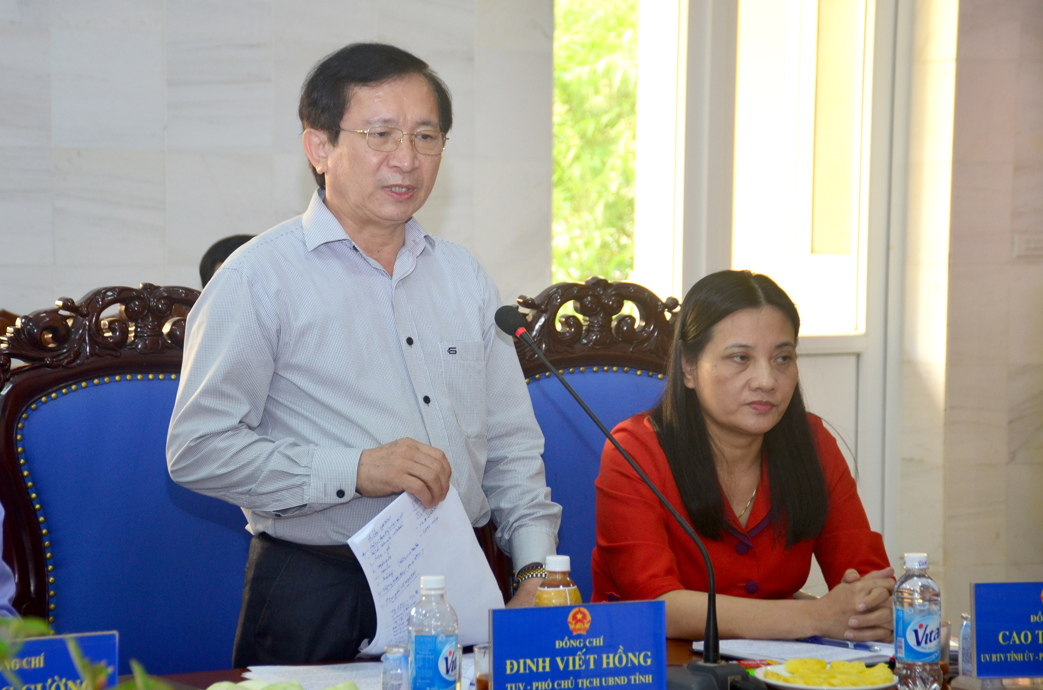 Phó Chủ tịch UBND tỉnh Đinh Viết Hồng phát biểu tại cuộc làm việc. Ảnh: Thành Duy