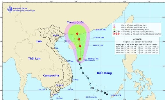 Đường đi và vị trí của của áp thấp nhiệt đới. Ảnh: TT DB KTTV TW