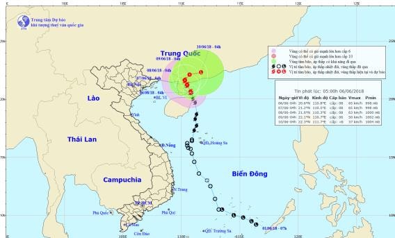 Đường đi và vị trí cơn bão. Ảnh: TT DBKTTV TƯ