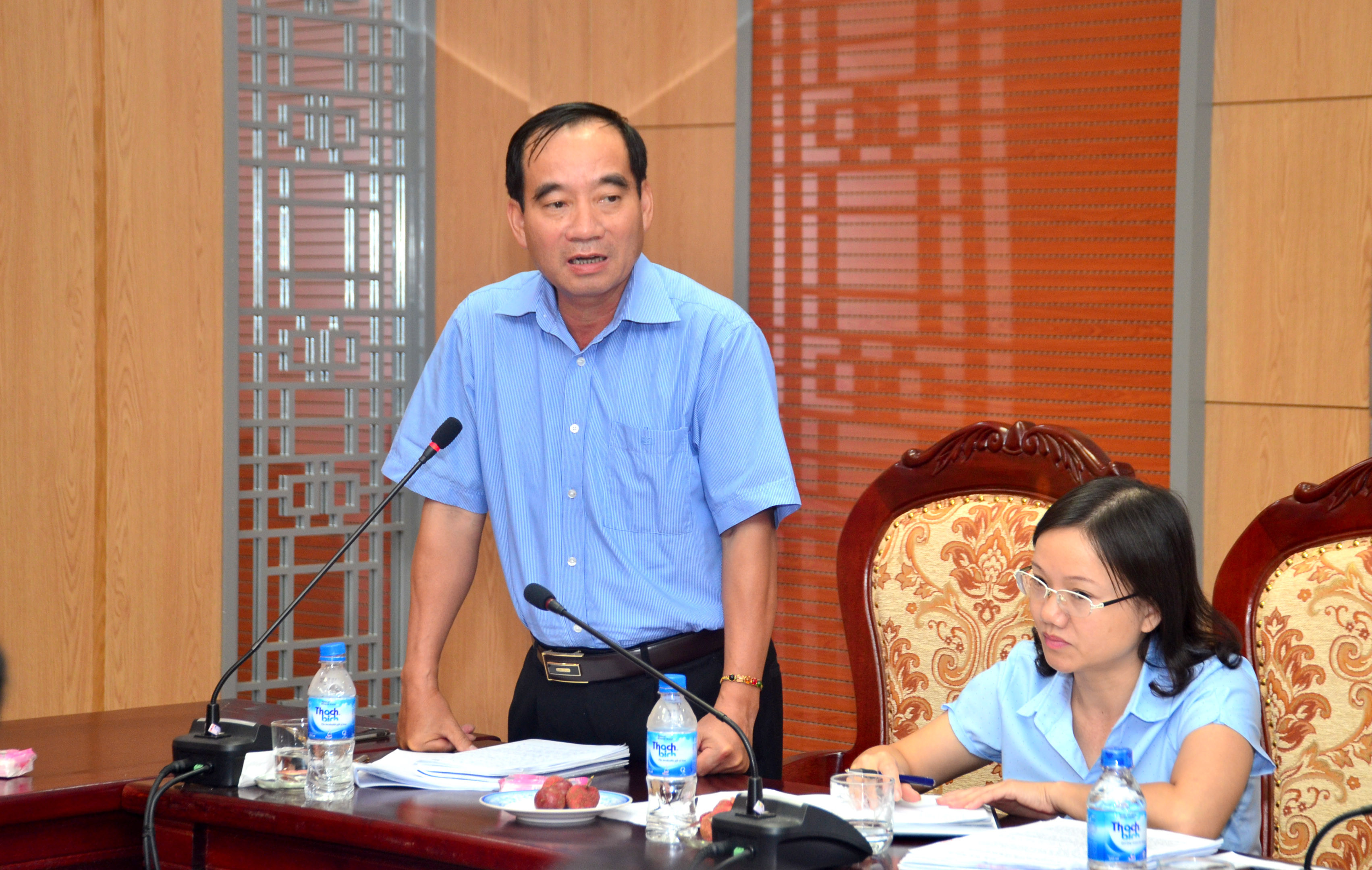 Phó Chủ tịch HĐND tỉnh Hoàng Viết Đường phát biểu tại cuộc làm việc. Ảnh: Thành Duy