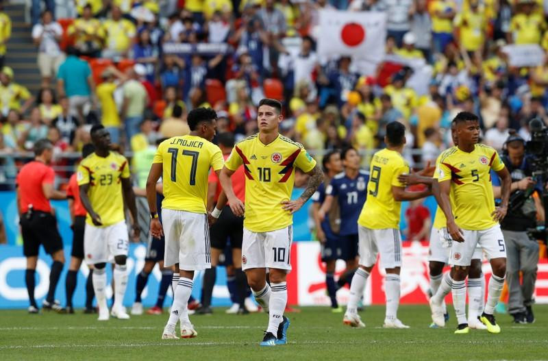 Các cầu thủ Colombia thất vọng sau trận thua Nhật Bản. Ảnh: Internet