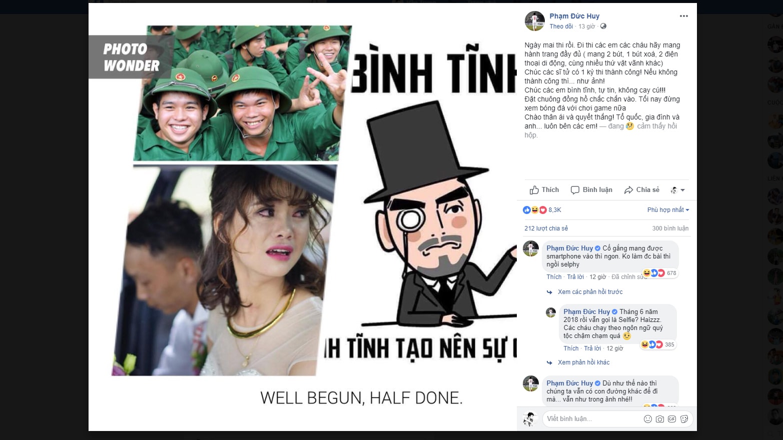 Lời chúc đầy hóm hỉnh và ngộ nghĩnh của tiền vệ Phạm Đức Huy trên Facebook cá nhân.