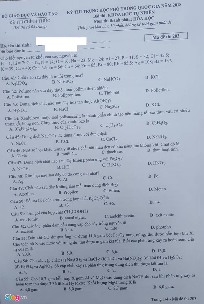 De thi Hoa hoc THPT quoc gia 2018 hinh anh 1