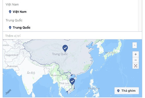 Bản đồ trong mục chạy quảng cáo của Facebook đã sửa lại thông tin sai lệch trước đó. Ảnh: Google map