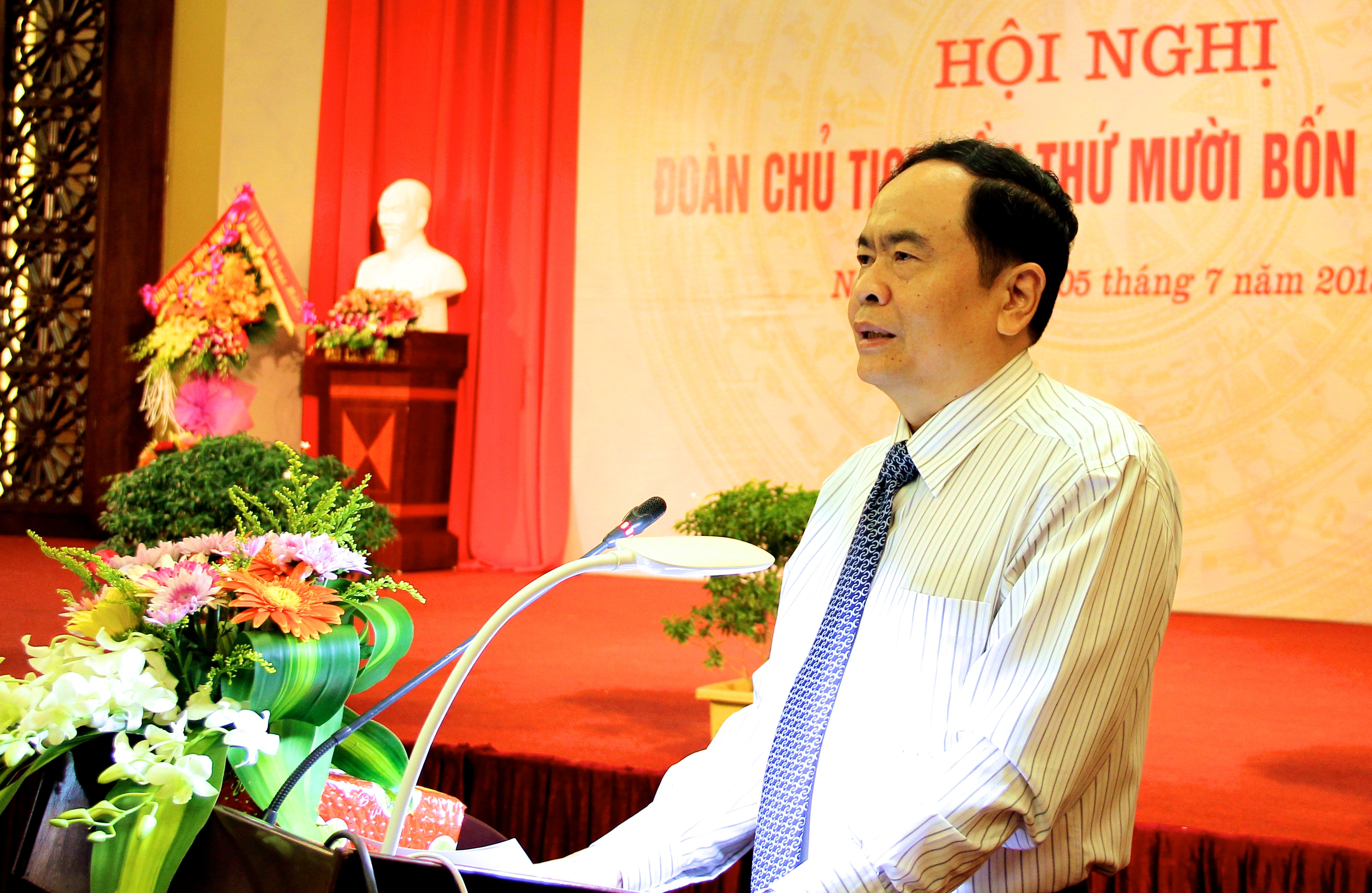 Bí thư Trung ương Đảng, Chủ tịch UBTW MTTQ Việt Nam Trần Thanh Mẫn phát biểu khai mạc hội nghị. Ảnh: Mỹ Nga 