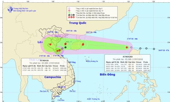 Vị trí và đường đi của cơn bão. Ảnh: TT DB KTTV QG