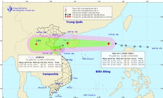 Vị trí và đường đi của cơn bão. Ảnh: TT DB KTTV Quốc gia