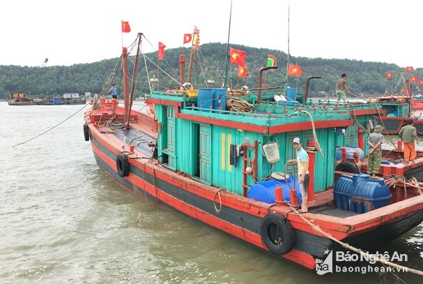 Các tàu thuyền của ngư dân Cửa Hội (Nghệ An) vào bờ tránh trú bão số 3. Ảnh tư liệu: Nam Phúc