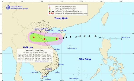 Đường đi và vị trí cơn bão số 3. Ảnh: TT DB KTTV QG