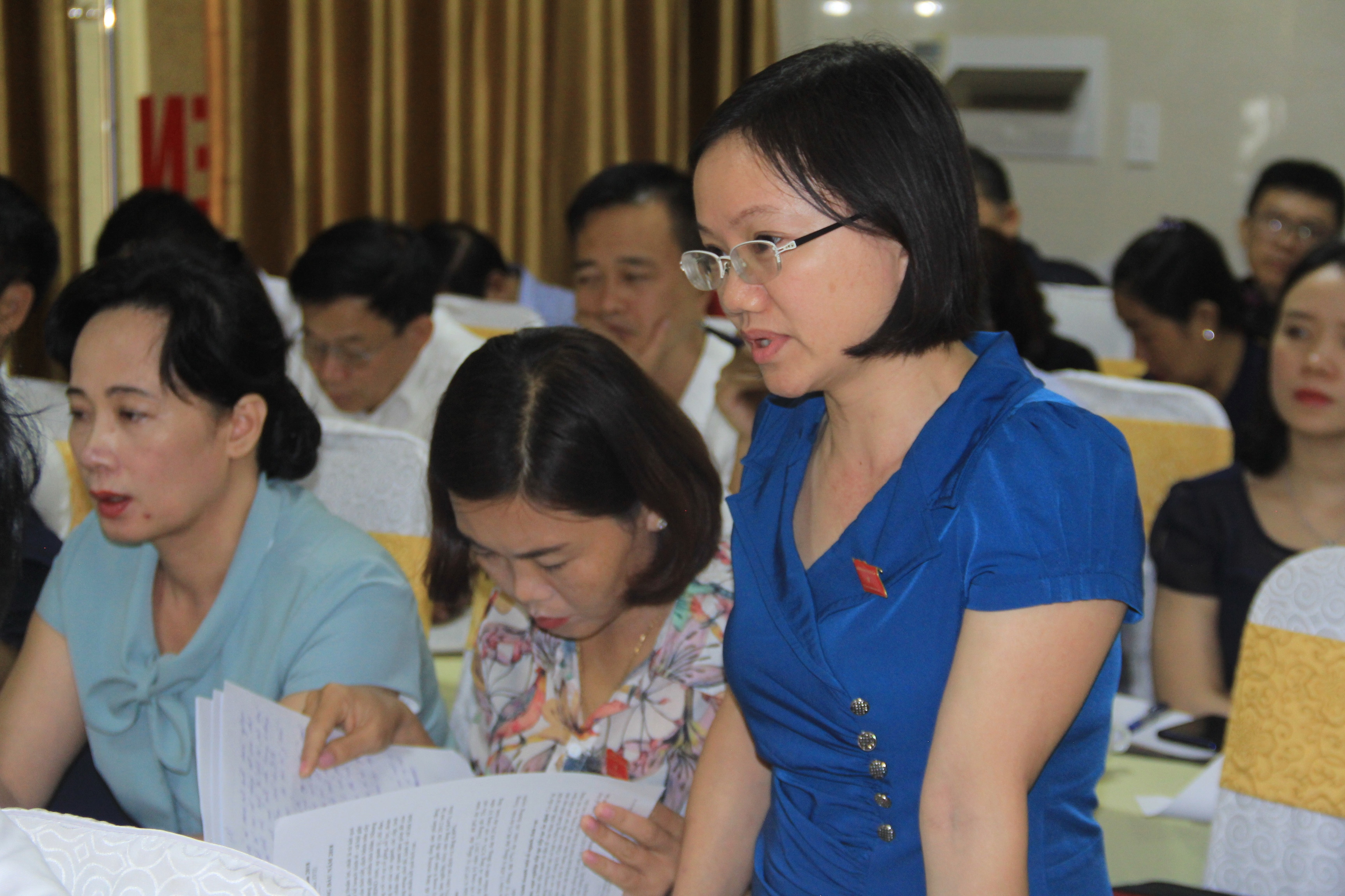 Đại biểu Thái Thị An Chung đề nghị UBND tỉnh rà soát nợ đọng và các giải pháp giải quyết nợ đọng trong xây dựng NTM. Ảnh: Phạm Bằng