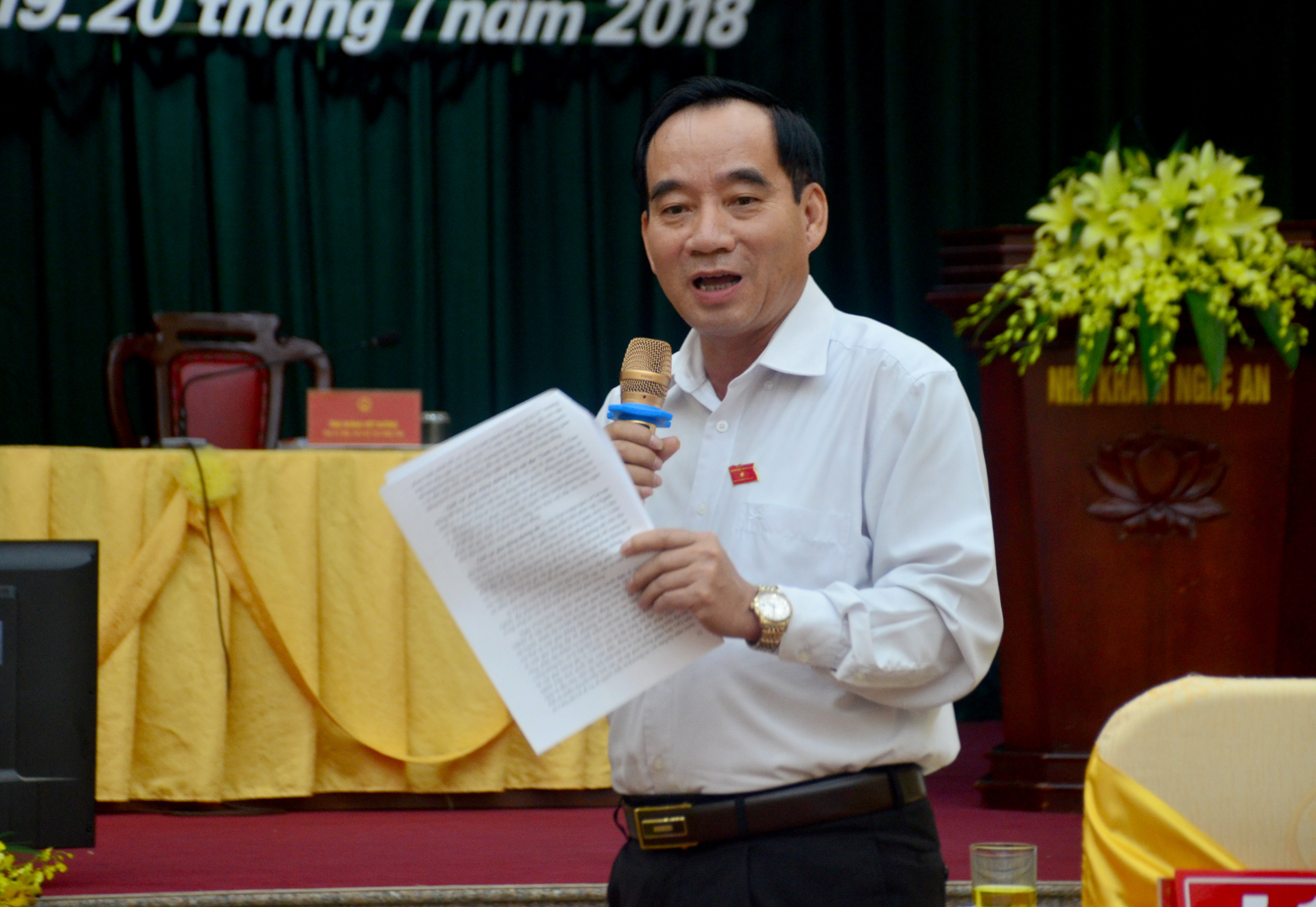 Phó Chủ tịch HĐND tỉnh Hoàng Viết Đường phát biểu tại phiên thảo luận tổ. Ảnh: Thành Duy