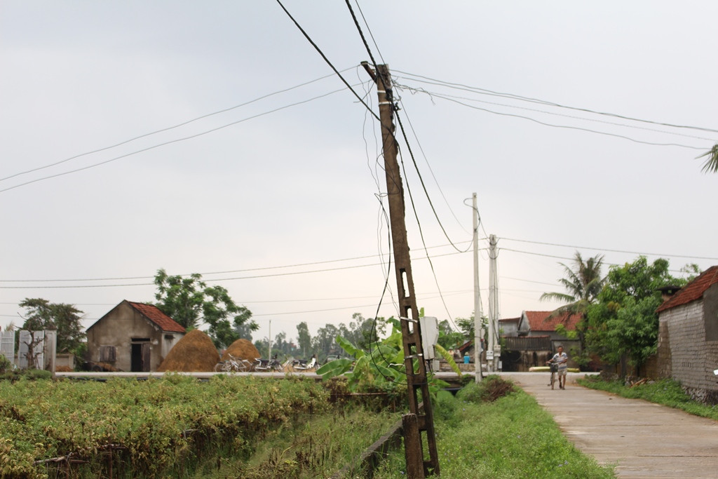 Lưới điện hạ áp nông thôn đã được đầu tư nâng cấp nhưng vẫn chưa hoàn thiện. Trong ảnh, lưới điện nông thôn ở xã Quỳnh Thanh (Quỳnh Lưu)