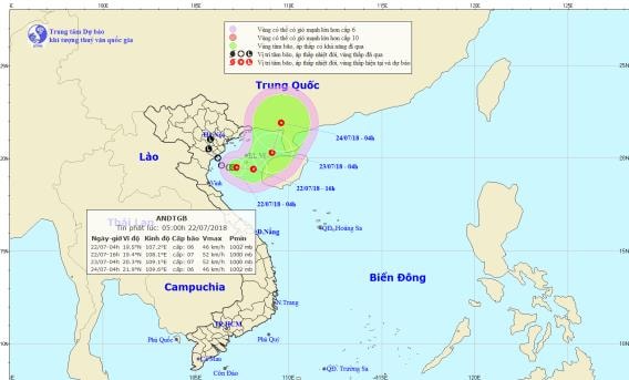 Đường đi và vị trí áp thấp nhiệt đới. Ảnh; TT DB KTTV QG