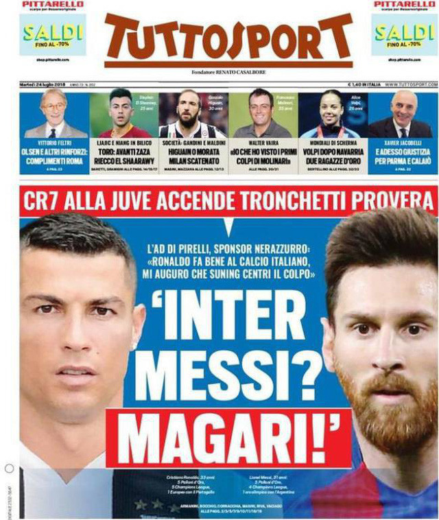 Thông tin Messi có thể gia nhập Inter Milan trên tờ Tuttosport