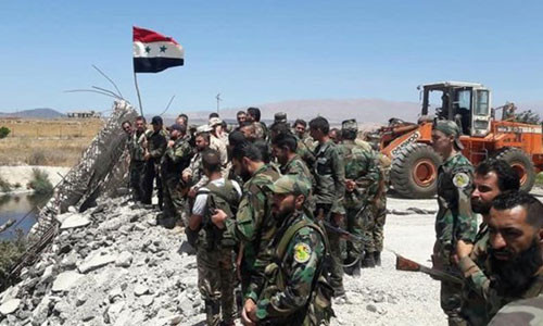 Quân đội Syria tại một vị trí vừa chiếm lại từ tay IS. Ảnh:Almasdar News.