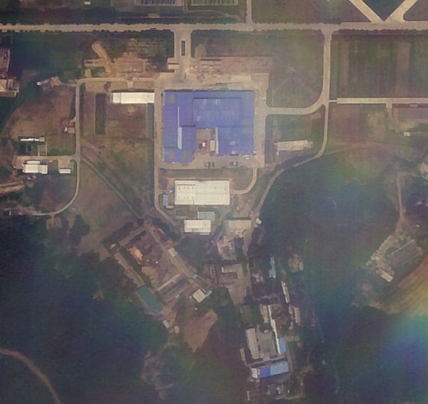 This commercial satellite image shows North Koreas Sanumdong missile assembly facility south of Pyongyang on July 7. The red vehicle in the inner courtyard is similar to those used by North Korea to transport missiles. (Planet/James Martin Center for Nonproliferation Studies at the Middlebury Institute of International Studies)