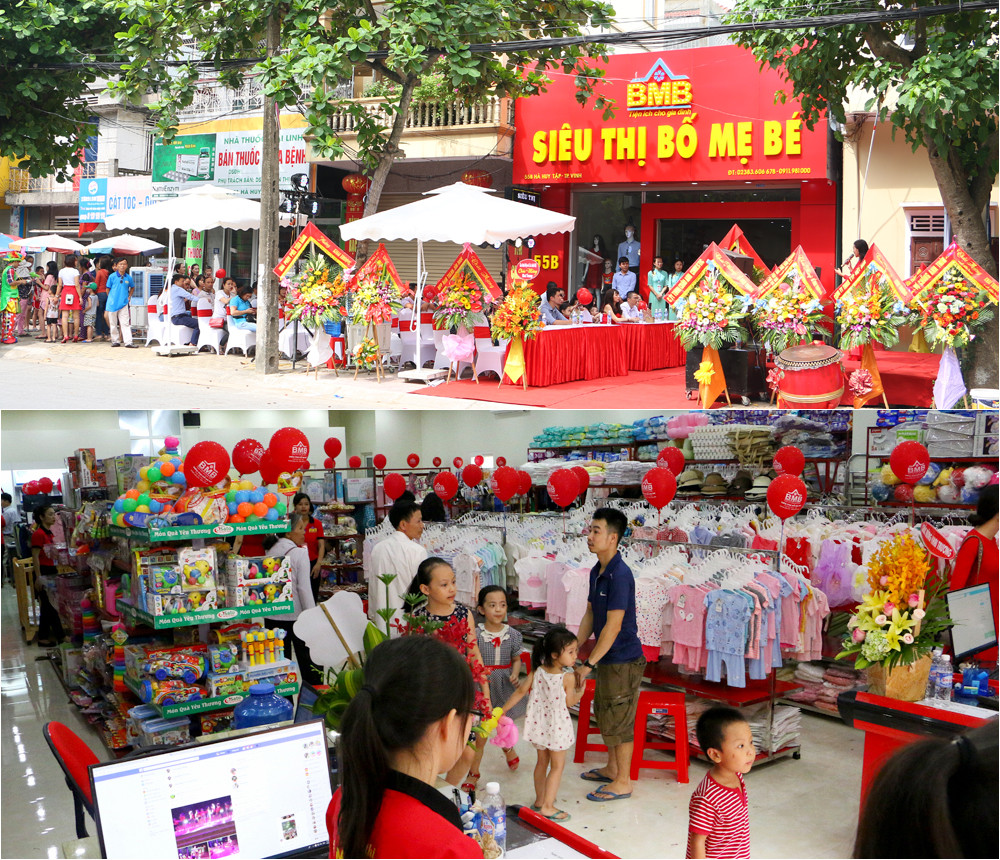 BMB là mô hình siêu thị gia đình lần đầu tiên có mặt tại Nghệ An, cung cấp các sản phẩm thời trang của bố, mẹ và quần áo, đồ dùng cho bé. Ảnh: Lâm Tùng