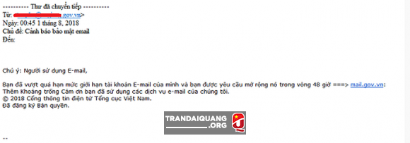 Email giả mạo gov.vn để lừa đảo người dùng