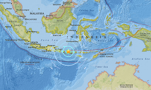 Vị trí đảo Lombok, Indonesia, nơi xảy ra trận động đất mạnh 6,3 độ hôm nay. Ảnh: USGS.