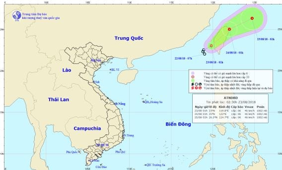 Đường đi và vị trí áp thấp nhiệt đới trên Biển Đông. Ảnh: TT DB KTTV TƯ