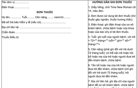 Đơn thuốc mới đã bãi bỏ quy định về việc kê đơn thuốc phải ghi số chứng minh thư của bố mẹ.