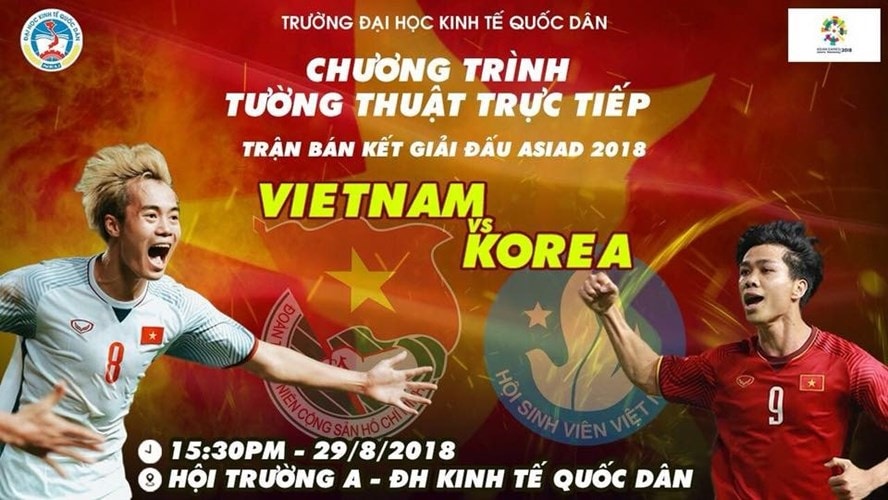 Trường Đại học Kinh tế Quốc dân sẽ tổ chức Chương trình Tường thuật trực tiếp trận Bán kết Giải đấu ASIAD 2018 